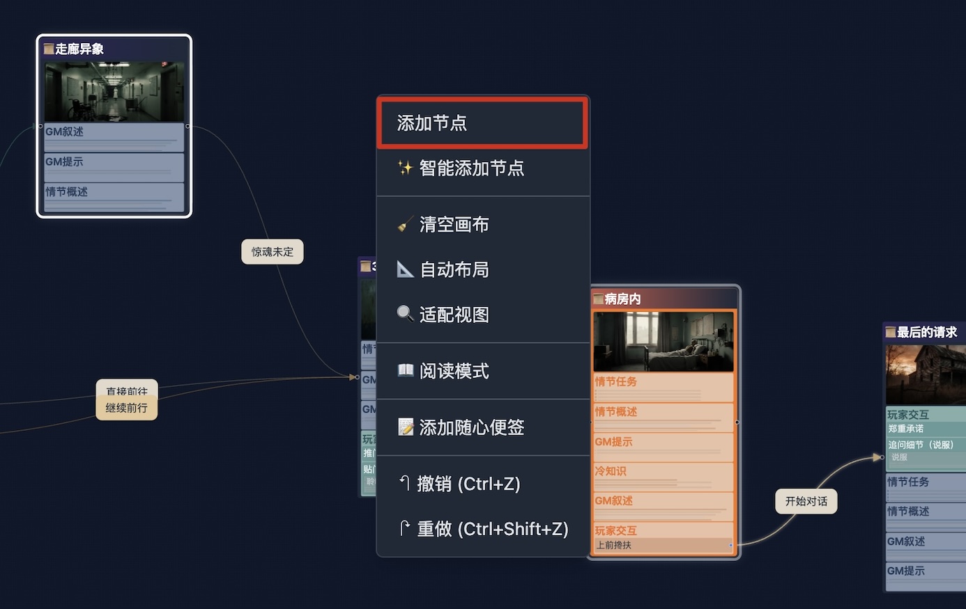 空白处右键菜单：添加节点